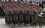 File photo of Lebanese army special forces marching during a military parade to mark the 74th anniversary of Lebanon's independence from France in downtown Beirut, Lebanon, November 22, 2017. (AP Photo/Hussein Malla)