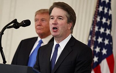 President Donald Trump listens as Judge Brett Kavanaugh his Supreme Court nominee speaks, in the East Room of the White House, Monday, July 9, 2018, in Washington. (AP Photo/Evan Vucci)