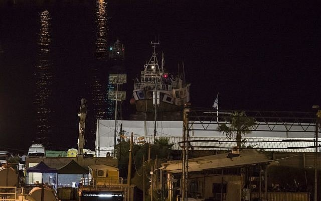 A boat intercepted by Israeli navy arrives at Ashdod port, Israel, Sunday, July 29, 2018. (AP/Tsafrir Abayov) A boat intercepted by Israeli navy arrives at Ashdod port, Israel, Sunday, July 29, 2018. (AP/Tsafrir Abayov)