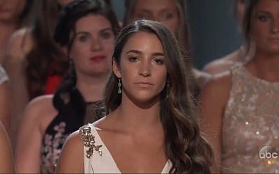 Jewish gold medalist Aly Raisman speaks at an event for survivors of sexual abuse by former US Olympics gymnastics team doctor Larry Nassar on July 18, 2018. (Screen capture: Twitter)
