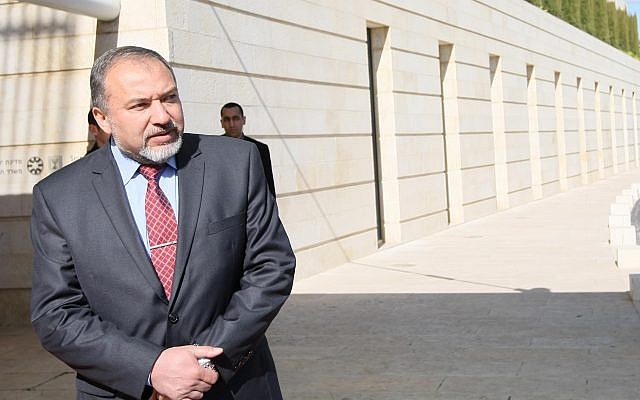 In this file photo, then-foreign minister Avigdor Liberman waits outside the Ministry of Foreign Affairs in Jerusalem for a meeting with his Irish counterpart, Eamon Gilmore, Jan 29, 2012 (Kobi Gideon/Flash90) In this file photo, then-foreign minister Avigdor Liberman waits outside the Ministry of Foreign Affairs in Jerusalem for a meeting with his Irish counterpart, Eamon Gilmore, Jan 29, 2012 (Kobi Gideon/Flash90)