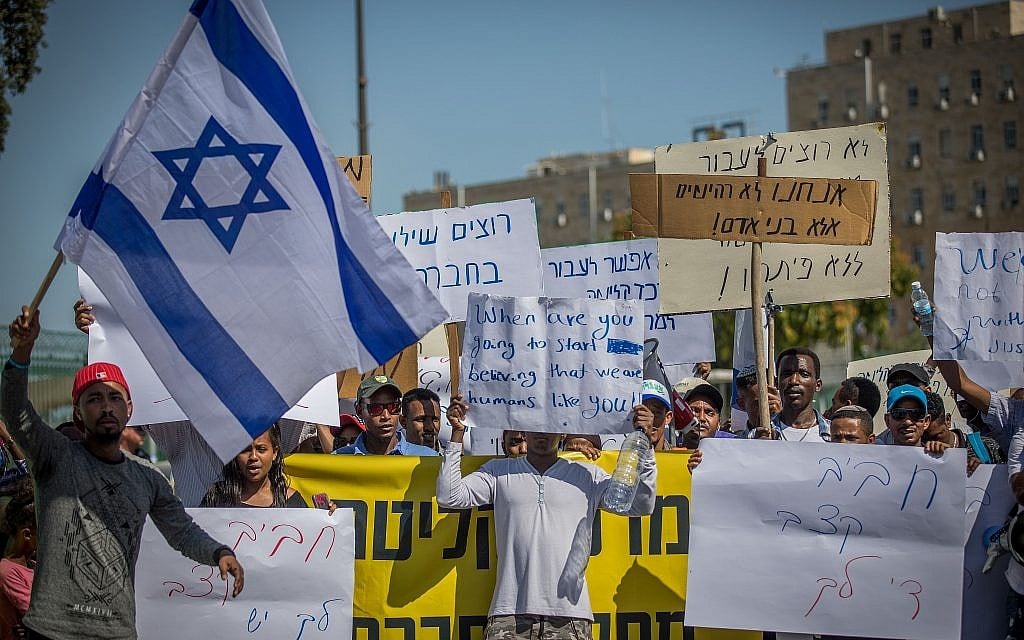 Ethiopian Jews rallying for housing equality on June 26, 2017. (Yonatan Sindel/Flash90)