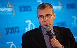 Tourism Minister Yariv Levin speaks at the 15th annual Jerusalem Conference of the 'Besheva' group, on February 12, 2018. (Hadas Parush/Flash90)