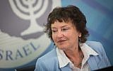 Then-Bank of Israel governor Karnit Flug at a press conference in Jerusalem on March 28, 2018. (Hadas Parush/Flash90)