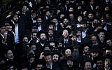 Ultra-Orthodox Jews attend a protest against the enlistment bill at the Sanhedria Cemetery in Jerusalem, July 2, 2018 (Yonatan Sindel/Flash90)