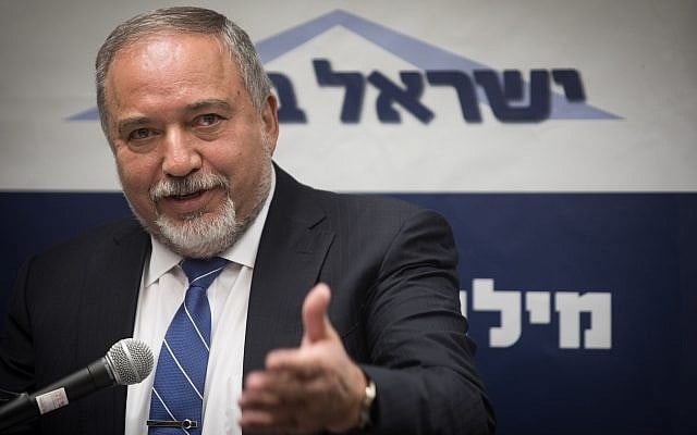 Defense Minister Avigdor Liberman heads a faction meeting of his Yisrael Beytenu party at the Knesset on July 9, 2018. (Hadas Parush/Flash90) Defense Minister Avigdor Liberman heads a faction meeting of his Yisrael Beytenu party at the Knesset on July 9, 2018. (Hadas Parush/Flash90)