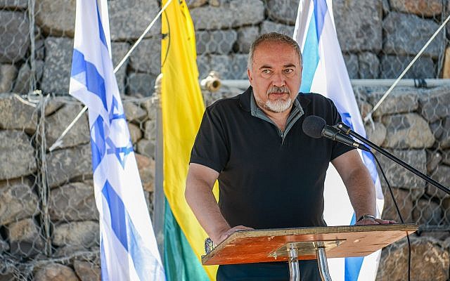 Defense Minister Avigdor Liberman speaks during a visit to the Golan Heights near the border with Syria on July 10, 2018. (Basel Awidat/Flash90) Defense Minister Avigdor Liberman speaks during a visit to the Golan Heights near the border with Syria on July 10, 2018. (Basel Awidat/Flash90)