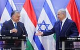 Prime Minister Benjamin Netanyahu holds a joint press conference with his Hungarian counterpart, Viktor Orban, at the Prime Minister's Office in Jerusalem, on July 19, 2018. (Marc Israel Sellem/POOL)