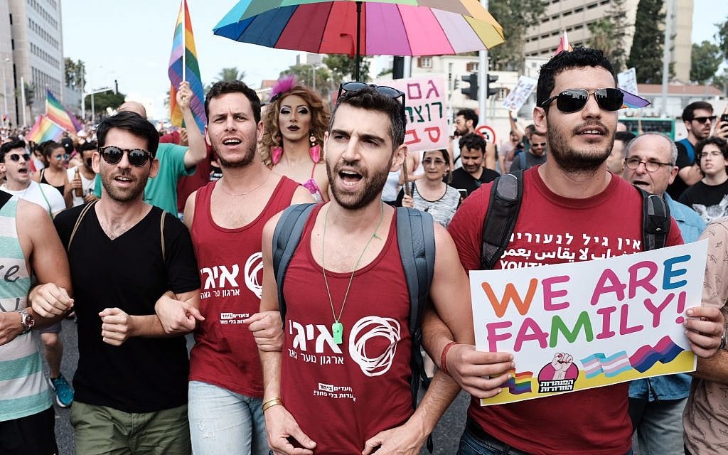 Protesters for LGBT rights march in Tel Aviv, July 22, 2018 (Tomer Neuberg/Flash90)
