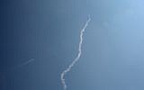 A smoke trail of a David's Sling interceptor missile is seen in northern Israel after the interceptor was fired toward a Syrian SS-21 missile, on July 23, 2018. (David Cohen/Flash90)