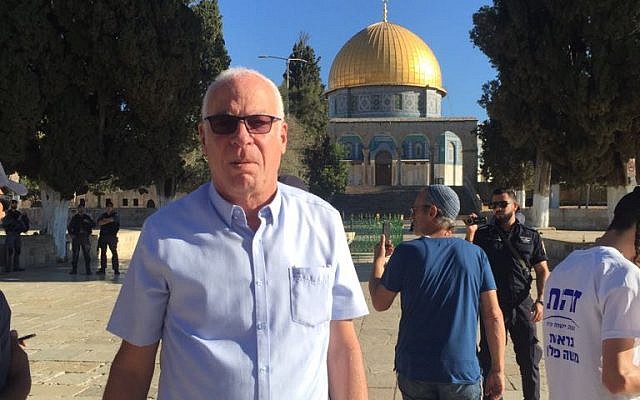 Agriculture Minister Uri Ariel visiting the Temple Mount in Jerusalem on July 8, 2018. (Courtesy)