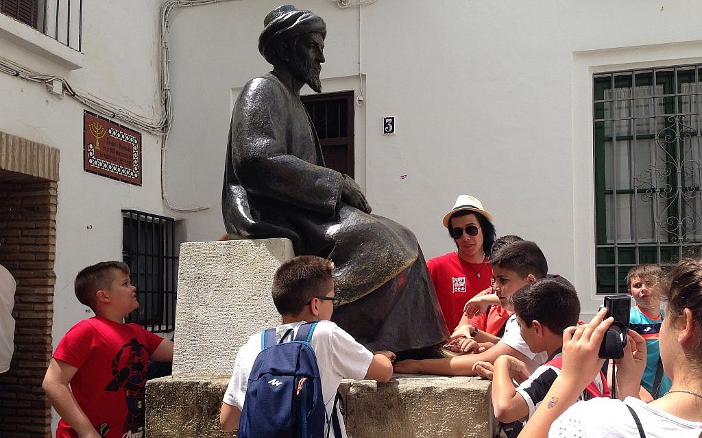 Tourists at the Casa Sefarad museum in Cordoba, Spain. (Julie Masis/ Times of Israel)