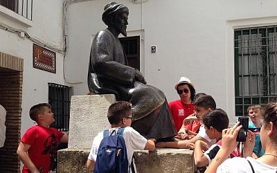 Tourists at the Casa Sefarad museum in Cordoba, Spain. (Julie Masis/ Times of Israel)