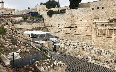 A view from the entrance of the Robinson's Arch prayer platforms, April 2018. (Amanda Borschel-Dan/ToI)