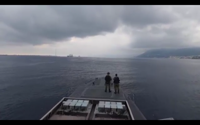 The Israeli Navy trains alongside the French fleet off the coast of Toulon, in southern France, in July 2018. (Screen capture: Israel Defense Forces) The Israeli Navy trains alongside the French fleet off the coast of Toulon, in southern France, in July 2018. (Screen capture: Israel Defense Forces)