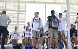 Team USA arrives in Israel for the national lacrosse tournament, July 2018 (Courtesy The Israel Project)