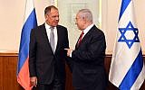 Russian Foreign Minister Sergey Lavrov, left, and PM Netanyahu at the Prime Minister's Office in Jerusalem, July 23,2018. (Haim Zach/GPO)