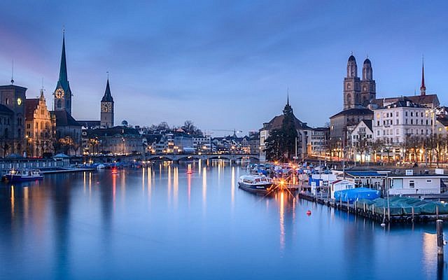 The Limmat river in Zurich, Switzerland, January 2017. (Kuhnmi/Flickr via JTA)