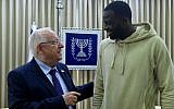 Golden State Warriors forward Draymond Green meets with Israeli President Reuven Rivlin in Jerusalem, July 4, 2018. (GPO)