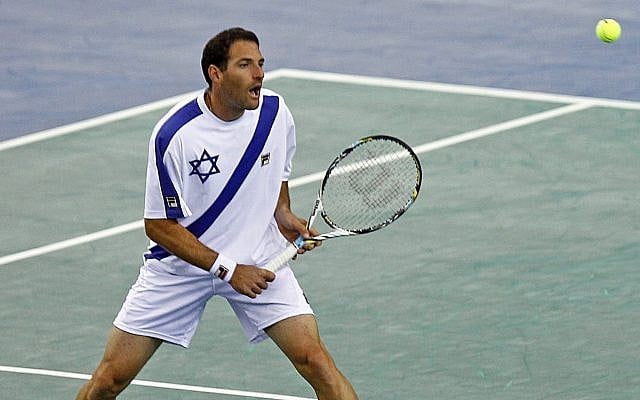 Jonathan Erlich during a Davis Cup match between Israeli and France, in Rouen, western France, Saturday Feb. 2, 2013. (AP/Remy de la Mauviniere) Jonathan Erlich during a Davis Cup match between Israeli and France, in Rouen, western France, Saturday Feb. 2, 2013. (AP/Remy de la Mauviniere)