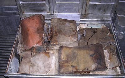 The Iraqi Jewish Archive was found in the flooded basement of the Iraqi intelligence services in Baghdad in 2003. This photo shows items before they were restored by the US (National Archives)