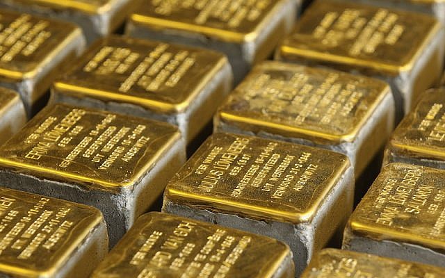 A view of some “stolpersteine” in Berlin, August 2012. (Sean Gallup/Getty Images via JTA)