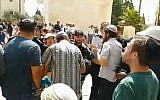 Jewish visitors scuffling with police on the Temple Mount, July 22, 2018. (screen capture: Facebook)