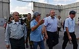 Defense Minsiter Avigdor Liberman visits the Kerem Shalom Crossing on July 22, 2018. (Ariel Hermoni/Defense Ministry)