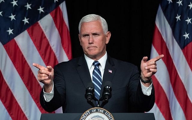 US Vice President Mike Pence speaks about the creation of a new Space Force branch of the military at the Pentagon on August 9, 2018., in Arlington, Virginia. (AFP Photo/Saul Loeb) US Vice President Mike Pence speaks about the creation of a new Space Force branch of the military at the Pentagon on August 9, 2018., in Arlington, Virginia. (AFP Photo/Saul Loeb)