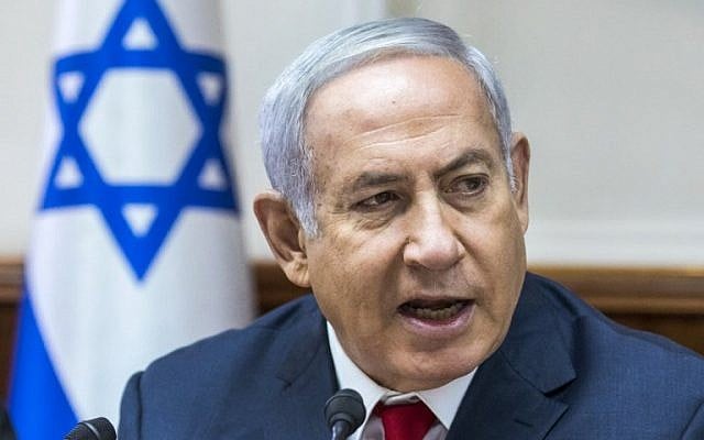 Prime Minister Benjamin Netanyahu speaks during the weekly cabinet meeting at his office in Jerusalem on August 12, 2018. (AFP Photo/Pool/Jim Hollander) Prime Minister Benjamin Netanyahu speaks during the weekly cabinet meeting at his office in Jerusalem on August 12, 2018. (AFP Photo/Pool/Jim Hollander)