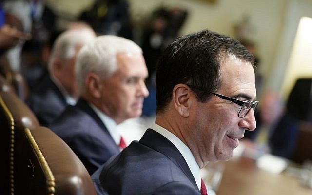 US Treasury Secretary Steven Mnuchin takes part in a Cabinet meeting at White House on August 16, 2018. (AFP Photo/Mandel Ngan) US Treasury Secretary Steven Mnuchin takes part in a Cabinet meeting at White House on August 16, 2018. (AFP Photo/Mandel Ngan)