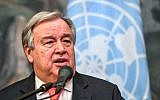 UN Secretary General Antonio Guterres speaks during a press conference after his meeting with the Russian foreign minister in Moscow, June 21, 2018. (AFP Photo/Yuri Kadobnov)