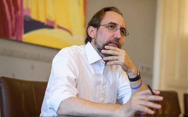 Outgoing United Nations High Commissioner for Human Rights Zeid Ra'ad Al Hussein reacts during an interview with AFP on August 20, 2018, in his office in Geneva (AFP PHOTO / Fabrice COFFRINI) Outgoing United Nations High Commissioner for Human Rights Zeid Ra'ad Al Hussein reacts during an interview with AFP on August 20, 2018, in his office in Geneva (AFP PHOTO / Fabrice COFFRINI)