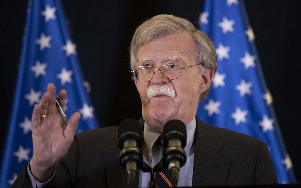 US National Security Adviser John Bolton speaks during a press conference in Jerusalem, on August 22, 2018. (AFP PHOTO / POOL / ABIR SULTAN)