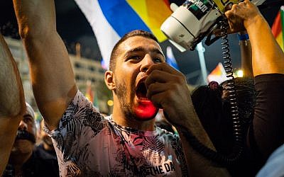 Druze protesters at a demonstration in Tel Aviv against the nation-state law, on August 4, 2018. (Luke Tress / Times of Israel staff)