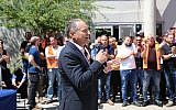 SodaStream CEO Daniel Birnbaum at the SodaStream factory in Israel’s Negev Desert next to the city of Rahat on August 20, 2018. (Eliran Avital)