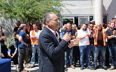 SodaStream CEO Daniel Birnbaum at the SodaStream factory in Israel’s Negev Desert next to the city of Rahat on August 20, 2018. (Eliran Avital)