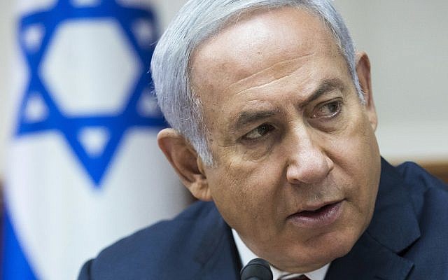 Prime Minister Benjamin Netanyahu addresses the weekly cabinet meeting in his Jerusalem office, August 12, 2018. (Jim Hollander/Pool via AP) Prime Minister Benjamin Netanyahu addresses the weekly cabinet meeting in his Jerusalem office, August 12, 2018. (Jim Hollander/Pool via AP)
