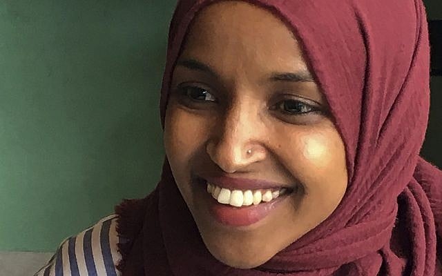 Democrat Ilhan Omar, the US's first Somali-American legislator who won her party's congressional primary, August 16, 2018. (AP Photo/Jeff Baenen) Democrat Ilhan Omar, the US's first Somali-American legislator who won her party's congressional primary, August 16, 2018. (AP Photo/Jeff Baenen)