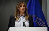 First lady Melania Trump speaks as she attends the 6th Federal Partners in Bullying Prevention (FPBP) Summit at Health and Human Service in Rockville, Maryland, August 20, 2018. (Pablo Martinez Monsivais/AP)