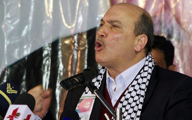 Popular Front for the Liberation of Palestine member Maher al-Taher eulogizes George Habash, the founder of the terror group, during a commemorative celebration held in Damascus on Friday, March 7, 2008. (AP Photo/Bassem Tellawi)