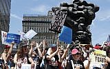 Supporters of Sen. Bernie Sanders, I-Vermont, march during a protest in downtown Phildelphia on July 24, 2016, ahead of the Democratic National Convention there. (AP/Alex Brandon)