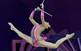Linoy Ashram of Israel performs her clubs routine during in 2017 (Tamas Kovacs/MTI via AP)