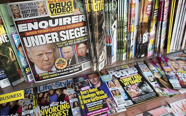 In this Wednesday, July 12, 2017 photo, an issue of the National Enquirer featuring President Donald Trump on it's cover is seen at a store in New York. (AP Photo/Mary Altaffer) In this Wednesday, July 12, 2017 photo, an issue of the National Enquirer featuring President Donald Trump on it's cover is seen at a store in New York. (AP Photo/Mary Altaffer)