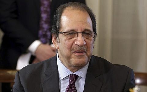 Egyptian intelligence chief Abbas Kamel attends a meeting of Egyptian and Sudanese foreign ministers and heads of intelligence at Tahrir Palace, in Cairo, Egypt, February 8, 2018. (Khaled Elfiqi/Pool photo via AP)