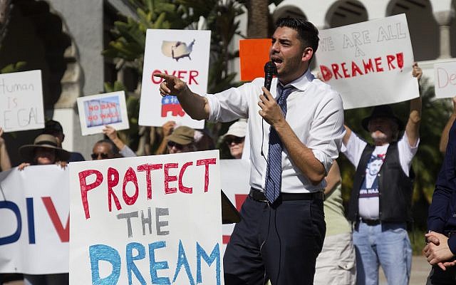 In this Feb. 9, 2018 handout photo provided by the Campa-Najjar campaign, Democratic congressional candidate Ammar Campa-Najjar speaks at a rally (Ammar Campa-Najjar for Congress) In this Feb. 9, 2018 handout photo provided by the Campa-Najjar campaign, Democratic congressional candidate Ammar Campa-Najjar speaks at a rally (Ammar Campa-Najjar for Congress)