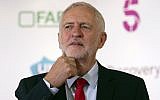Britain's opposition Labour Party leader Jeremy Corbyn faces the media after delivering the Alternative MacTaggart lecture exploring the role of the media, at the Edinburgh Television Festival in Edinburgh, Scotland, on August 23, 2018. (Jane Barlow/PA via AP)