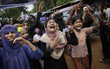 Illustrative: Rohingya women cry and shout slogans during a protest rally to commemorate the first anniversary of Myanmar army's crackdown on Rohingya Muslims, Kutupalong refugee camp in Bangladesh, August 25, 2018. (AP Photo/Altaf Qadri)
