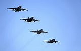 Russian Su-25 ground attack jets prepare to land after return from Syria at a Russian air base in Primorsko-Akhtarsk, southern Russia, on March 16, 2016. (Olga Balashova/Russian Defense Ministry Press Service via AP)