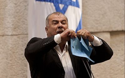 Mohammad Barakeh, speaking in the Knesset on June 24, 2013. (Flash90/File)